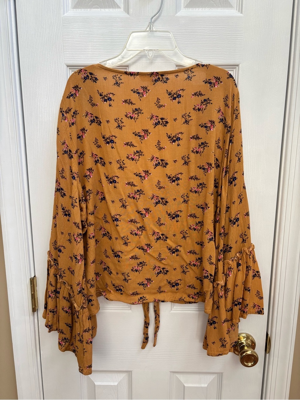 Woman’s Bohemian Floral Tie-Front Blouse, Size L, EUC - Picture 5 of 5